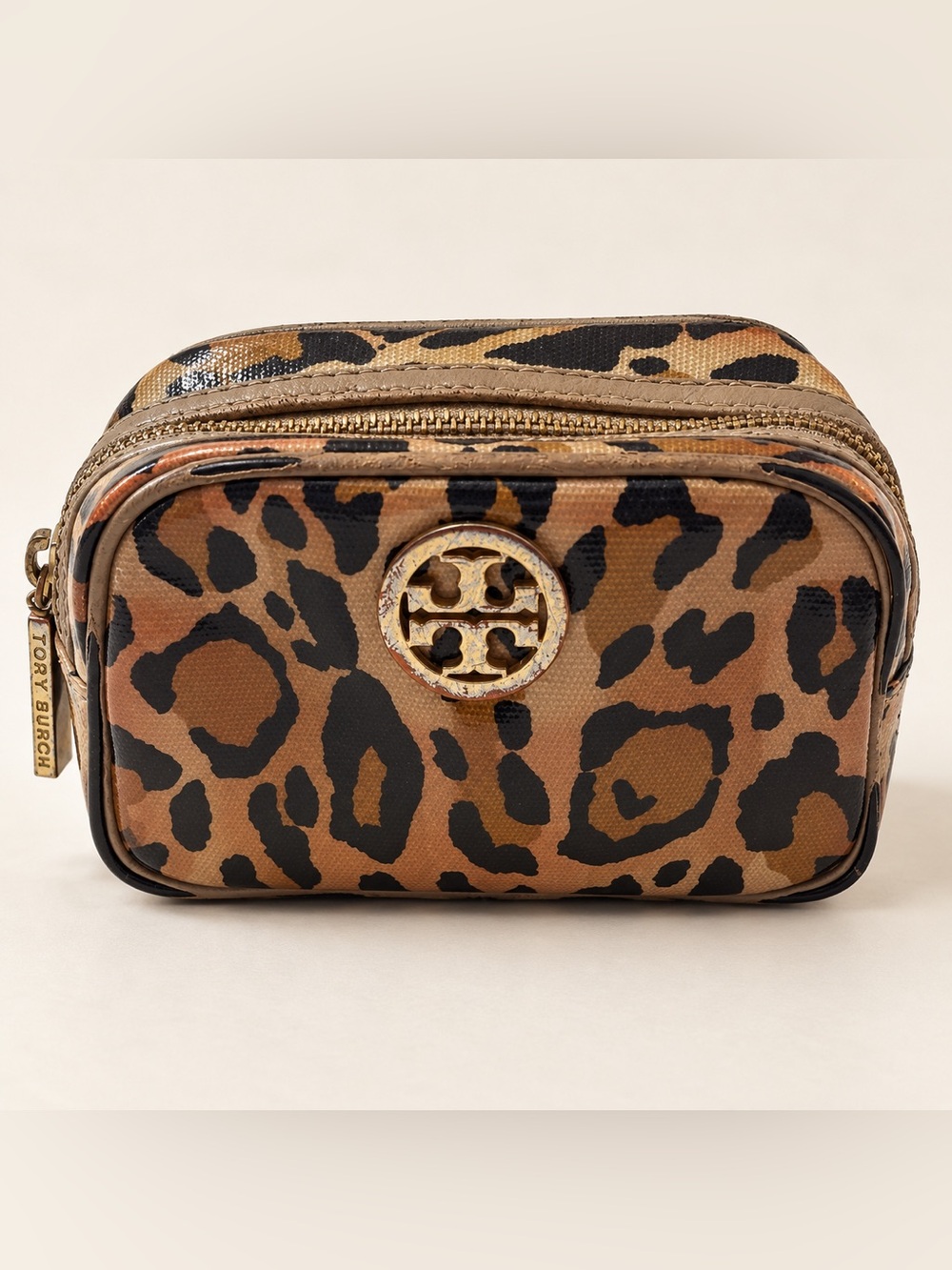 Tory Burch Leopard-Print Cosmetic Pouch in Brown and Black